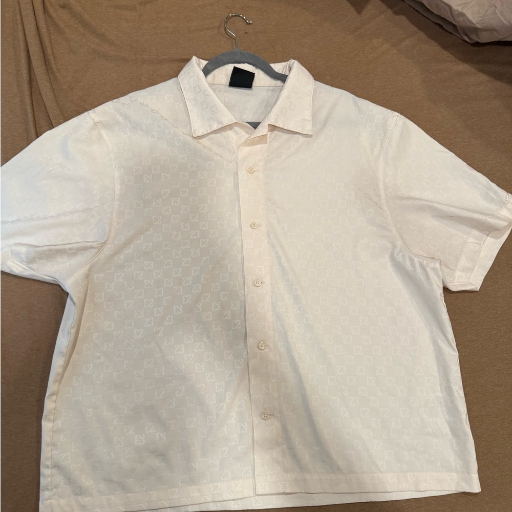 Jordan Cream Casual Button Down Shirt with Textured Design